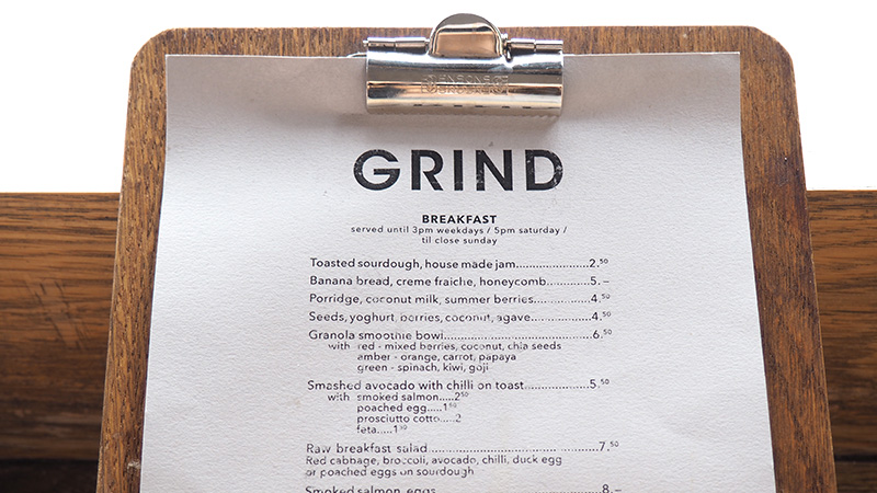 Shoreditch Grind Menu