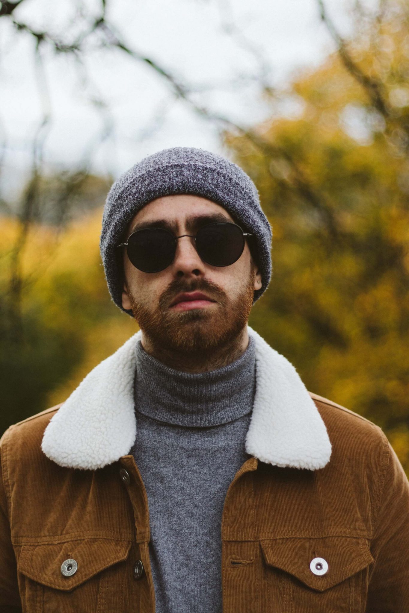 Men's Tan Shearling Collar Jacket